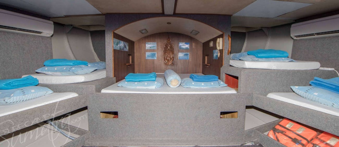 With the exception of one cabin each have their own private bathroom and ac