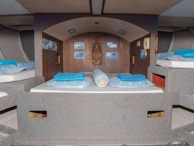 With the exception of one cabin each have their own private bathroom and ac